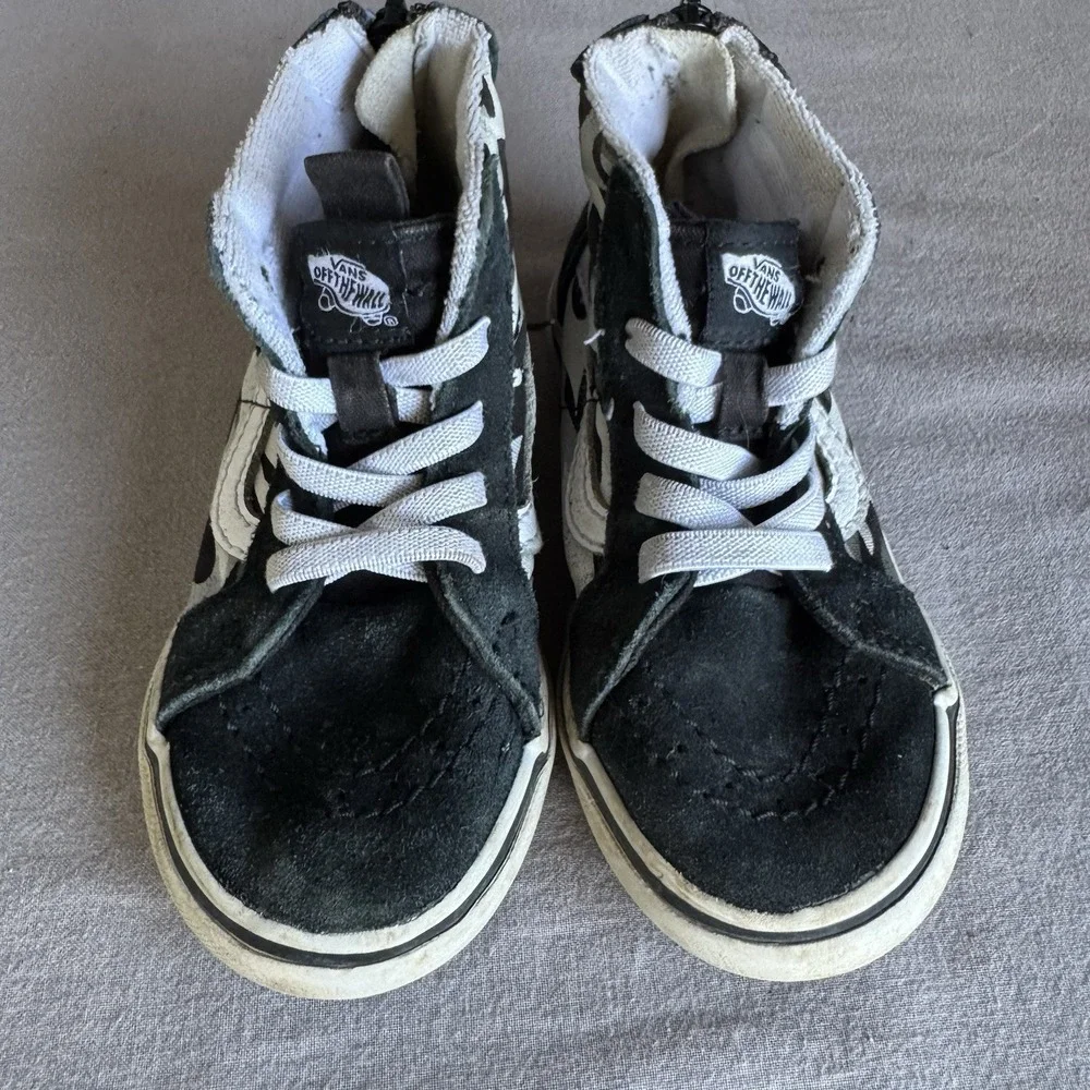 Size 8c - VANS SK8-HI ZIP SNEAKERS SHOES Black/Silver Flames Toddler